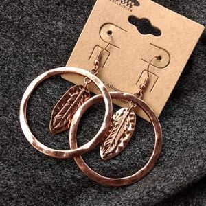 Hammered Copper Feather Hoop Earrings